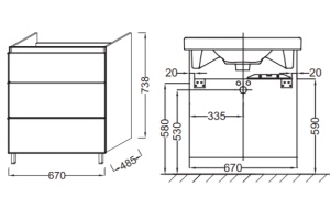 Тумба под раковину Jacob Delafon  67 см (EB992-N18) - 2