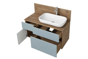 Тумба с раковиной Лола 60 и столешницей Aquaton Мишель 100 голубой-светлое дерево - 3
