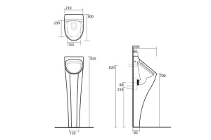 KERASAN Aquatech Писсуар напольный в комплекте с сифоном и креплением, цвет белый - 2