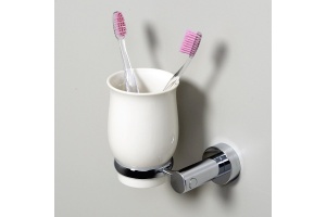 Стакан для зубных щеток WasserKRAFT хром - белый - 2