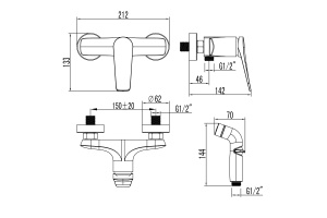 Смеситель Lemark Bronx LM3718BL настенный с гигиеническим душем, черный - 2