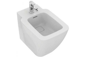 T296901 STRADA II Напольное пристенное биде, с отверстием перелива, с керамической накладкой слива (T854601), с крепежом для полностью скрытого монтаж