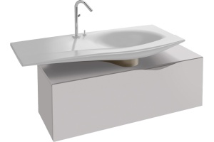 Тумба для комплекта Jacob Delafon Stillness 120 белый лак, с полупьедесталом, смещенная