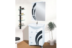 Тумба с раковиной Misty Каролина 60 3 ящика R черное стекло - 2