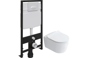 Комплект Унитаз подвесной STWORKI Ноттвиль SETK3104-2616 безободковый, с микролифтом + Система инсталляции для унитазов EWRIKA ProLT 0026-2020 с кнопкой смыва 0052 белой матовой