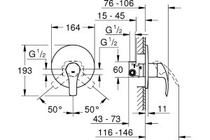 Смеситель Grohe Eurosmart 33556002 С ВНУТРЕННЕЙ ЧАСТЬЮ, для душа - 2