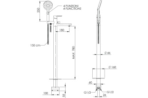 Смеситель для ванны с душем Remer Energy EY08 напольный, С ВНУТРЕННЕЙ ЧАСТЬЮ - 2