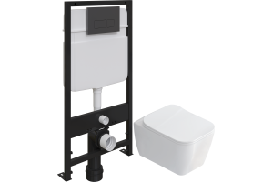 Комплект Унитаз подвесной STWORKI Монтре SETK3204-2616 безободковый, с микролифтом + Система инсталляции для унитазов EWRIKA ProLT 0026-2020 с кнопкой смыва 0044 черной матовой