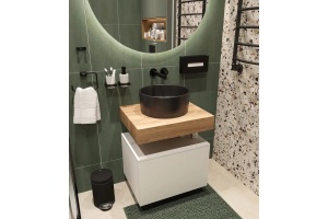 Столешница STWORKI Ольборг 60 дуб французский, без отверстий, с тумбой 60, с раковиной BOCCHI Vessel черной - 3