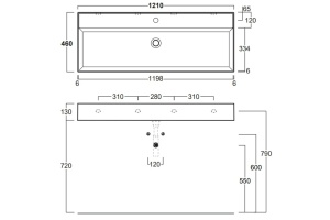 SIMAS AGILE Раковина подвесная 121х46 см, с переливом, с 1 отв под смеситель,цвет белый - 2