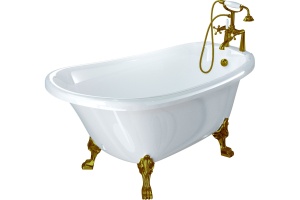 Ванна из искусственного камня Фэма Салерно 2 белая, ножки бронза, со смесителем