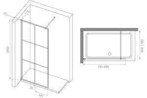Душевая перегородка RGW Walk In WA-111B 80х195 профиль черный стекло прозрачное - 3