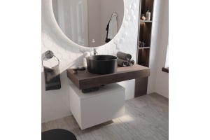 Столешница STWORKI Ольборг 100 дуб карпентер, без отверстий, с тумбой 60, с раковиной BOCCHI Vessel черной - 3