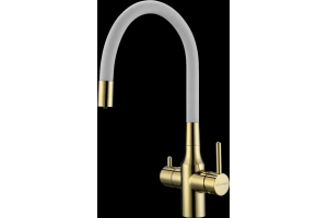 Смеситель для кухни Paulmark Salix с гибким изливом золото - белый матовый