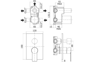Смеситель Paffoni Tango TA019CR/M С ВНУТРЕННЕЙ ЧАСТЬЮ, для душа - 2