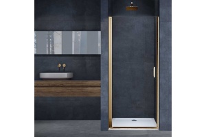 Душевая дверь в нишу Vincea Alpha 80х195 профиль брашированное золото стекло прозрачное 