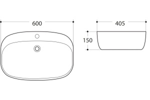 Раковина керамическая накладная AM-78375, цвет белый, 600х405х150 - 2