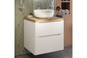 Тумба с раковиной STWORKI Берген 60 белая со светлой столешницей, Moon 1 - 2
