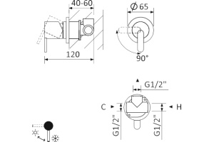 Смеситель Cezares Leaf DIM-01 С ВНУТРЕННЕЙ ЧАСТЬЮ, для душа - 2