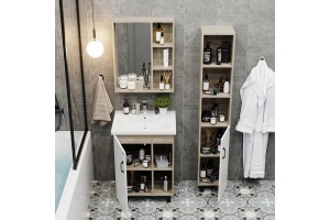 Тумба с раковиной Onika Тимбер 50 белый матовый/дуб сонома (105034) - 3