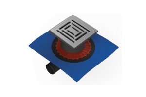 Трап BERGES водосток напольный ZENTRUM Uno 100*100 нержавеющая сталь, решетка матовый хром, боковой слив D50мм