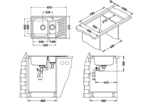 Мойка ELEGANT 110 SAT-90 810X510 1+1/2 в компл.с сифоном 1130555, - 3