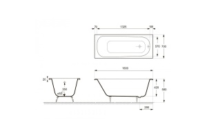 Ванна чугунная Delice Continental 150х70 с отверстиями под ручки  - 2