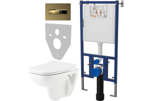 Комплект Унитаз подвесной Seramiksan Petite A101002H с микролифтом + Система инсталляции для унитазов DIWO 4501 + Кнопка смыва DIWO 7325 золотая