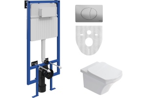 Комплект Унитаз подвесной STWORKI Хальмстад SETK2804-0606-001-1-6000 с микролифтом + Система инсталляции для унитазов STWORKI 510162 с кнопкой смыва 230822 хром глянцевый