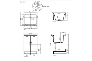 KERASAN Aquadom Комплект для постирочной 60х60см: база + раковина c 1 отв.под смеситель+выпуск с сифоном , цвет белый матовый - 2