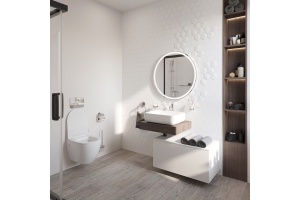 Столешница STWORKI Ольборг 60 дуб карпентер, без отверстий, с тумбой 80, с раковиной STWORKI Soul 1 белой - 3