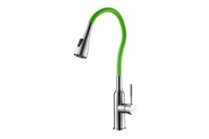 Смеситель для кухни Lemark с гибким  изливом и 2х-функциональным аэратором, сталь/зеленый (LM5082S-Green)