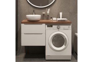 Мебель для ванной STWORKI Берген 60 белая с темной столешницей 122, раковина Moon 1, R - 2