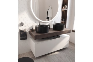 Столешница STWORKI Ольборг 120 дуб карпентер, без отверстий, 2 тумбы 60 + 2 раковины BOCCHI Vessel, черная - 3