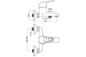Смеситель для ванны и душа GPD Nerida хром - 2