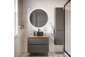 Тумба с раковиной STWORKI Берген 80 серая с темной столешницей, BOCCHI Vessel черная - 3