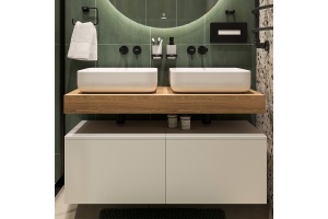 Столешница STWORKI Ольборг 120 дуб французский, без отверстий, 2 тумбы 60 + 2 раковины STWORKI Soul 1 белой