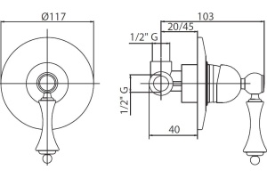 Смеситель Cezares Margot DIM-03/24-M С ВНУТРЕННЕЙ ЧАСТЬЮ, для душа - 3