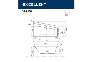 Акриловая ванна Excellent Sfera 170х100 правая белая золото с гидромассажем - 3