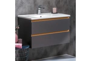 Тумба под раковину Armadi Art Capolda 85 черный - светлое дерево 