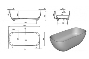 Ванна из литьевого мрамора Kolpa San Gloria 180х80 черно-белая - 3