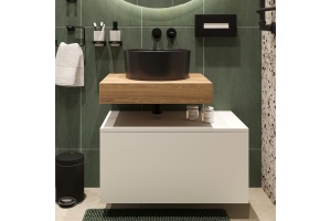 Столешница STWORKI Ольборг 60 дуб французский, без отверстий, с тумбой 80, с раковиной BOCCHI Vessel черной