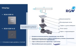 Душевой трап RGW SDR-14B-11 квадрат 110*110 черный Ø 50 мм без ножек, с решеткой - 2