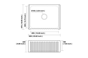 KERASAN Hannah HAMPSHIRE Раковина керамическая кухонная 600x470x220 мм,без отв под смеситель, без сифона, цвет белый - 2