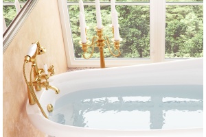 Ванна из искусственного камня Фэма Салерно 2 белая, ножки золото, со смесителем - 2