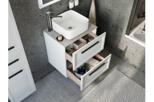 Тумба с раковиной STWORKI Эстерсунд 60 белая матовая, простоун беж с отверстием под смеситель в столешнице - 3