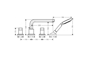 Смеситель на край ванны Hansgrohe Metris S, на 4 отверстия, излив 22 см, хром 31447000 - 2
