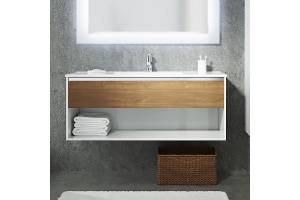 Тумба под раковину Sanvit Контур 100 белый глянец - светлое дерево