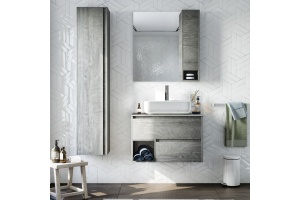 Мебель для ванной STWORKI Карлстад 75 дуб рошелье, монте тиберио, в стиле лофт, под дерево, серая, подвесная