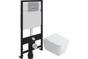 Комплект Унитаз подвесной STWORKI Монтре SETK3204-2616 безободковый, с микролифтом + Система инсталляции для унитазов EWRIKA ProLT 0026-2020 с кнопкой смыва 0051 хром